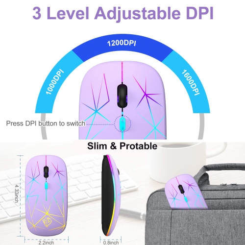 Wireless Mouse,Slim Rechargeable Bluetooth Mouse,Led Dual Mode(Bluetooth 5.1+2.4G) Silent Mouse with USB Receiver and Type C