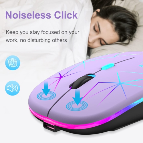 Wireless Mouse,Slim Rechargeable Bluetooth Mouse,Led Dual Mode(Bluetooth 5.1+2.4G) Silent Mouse with USB Receiver and Type C