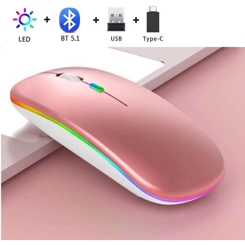 LED Bluetooth Mouse, Rechargeable Wireless Mouse, Compatible for Tablet Chromebook Windows PC Laptop, Black