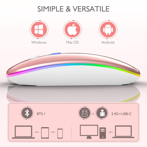 LED Bluetooth Mouse, Rechargeable Wireless Mouse, Compatible for Tablet Chromebook Windows PC Laptop, Black