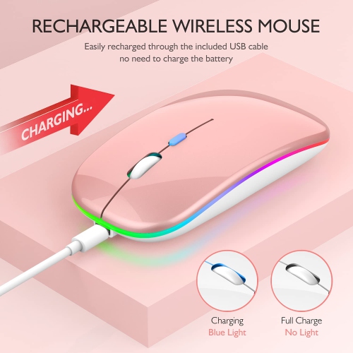 LED Bluetooth Mouse, Rechargeable Wireless Mouse, Compatible for Tablet Chromebook Windows PC Laptop, Black