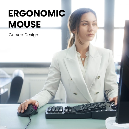 Perixx PERIMICE-517 Wired Ergonomic Trackball Mouse - 7 Button Design - DPI 400/1000