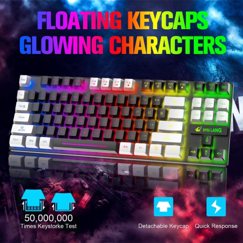 Wireless Gaming Keyboard and Mouse Combo with 87Key Rainbow LED Backlit Rechargeable 3800mAh Battery Mechanical Feel Anti-gh