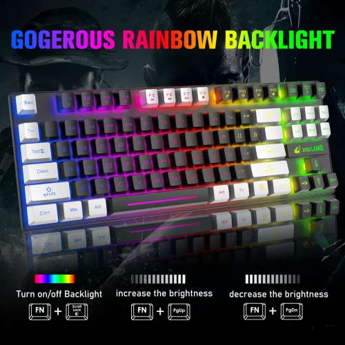 Wireless Gaming Keyboard and Mouse Combo with 87Key Rainbow LED Backlit Rechargeable 3800mAh Battery Mechanical Feel Anti-gh