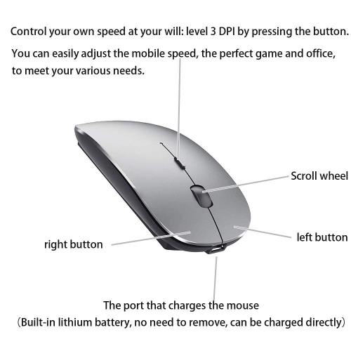 Rechargeable Bluetooth Mouse for MacBook Pro Wireless Bluetooth Mouse for Mac Laptop MacBook Air Windows Notebook MacBook (G