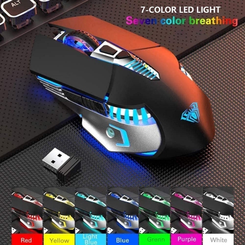 Bluetooth Mouse, Rechargeable Wireless Gaming Mouse Multi Device(BT5.0+BT3.0+2.4G) with Side Buttons, RGB LED Backlit, Ergon