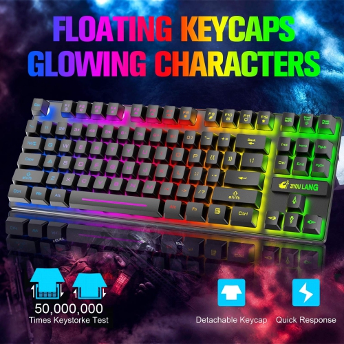 Wireless Gaming Keyboard and Mouse Combo with 87 Key Rainbow LED Backlight Rechargeable 3800mAh Battery Mechanical Feel Anti