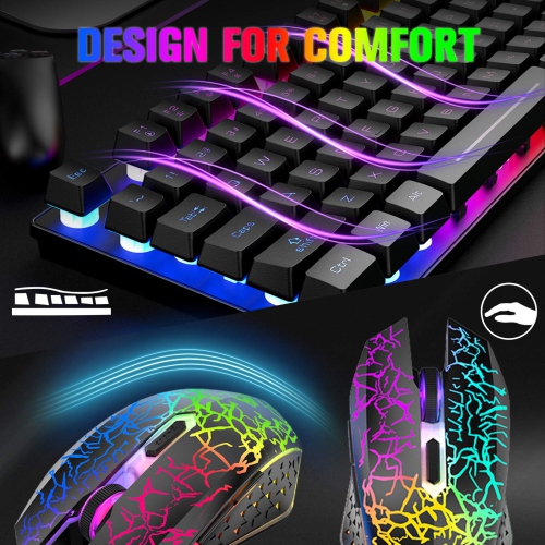 Wireless Gaming Keyboard and Mouse Combo with 87 Key Rainbow LED Backlight Rechargeable 3800mAh Battery Mechanical Feel Anti