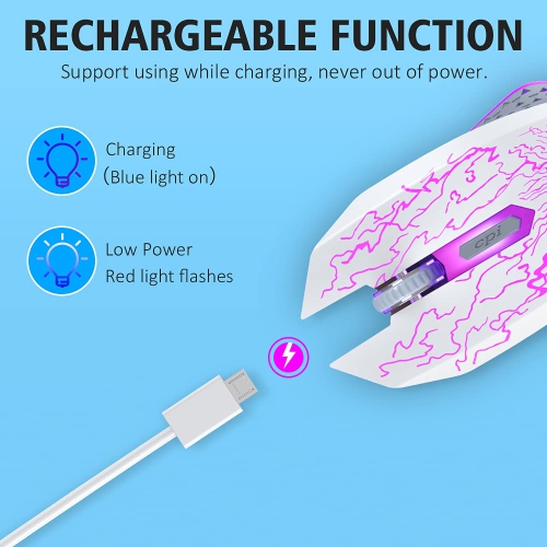 VersionTECH. Wireless Gaming Mouse, Rechargeable Computer Mouse Mice with Colorful LED Lights, Silent Click, 2.4G USB Nano R