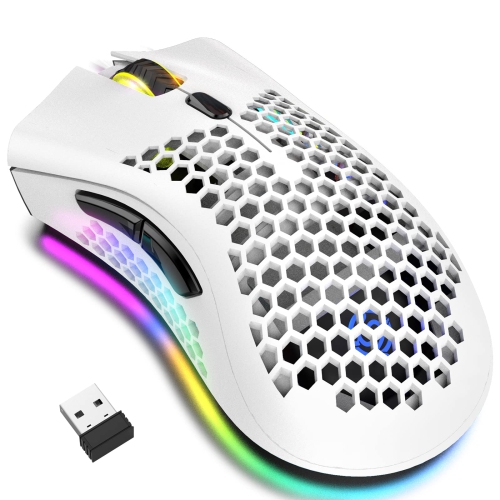 Wireless Lightweight Gaming Mouse, Ultralight Honeycomb Mice with RGB Backlit, Adjustable DPI, Bluetooth 2.4G Wireless Recha