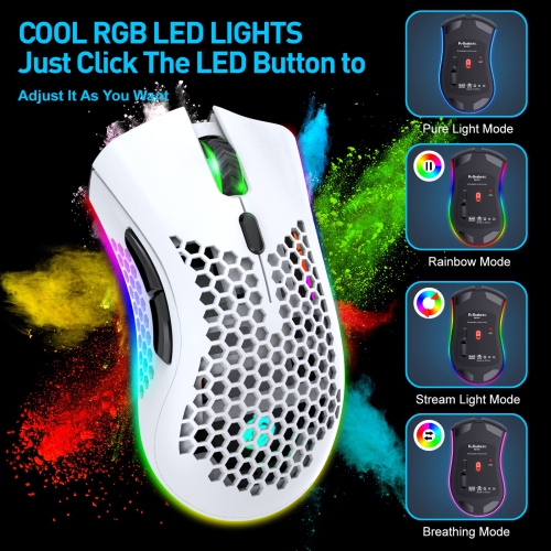 Wireless Lightweight Gaming Mouse, Ultralight Honeycomb Mice with RGB Backlit, Adjustable DPI, Bluetooth 2.4G Wireless Recha