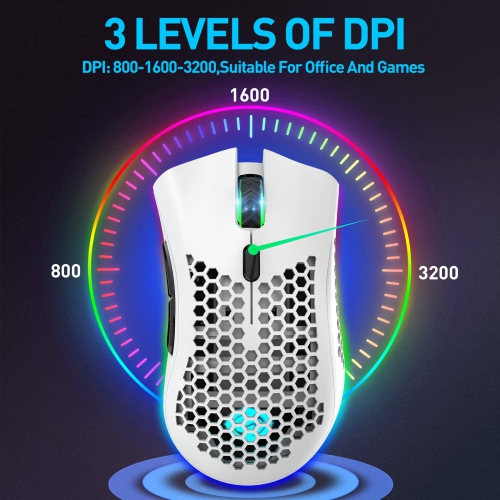 Wireless Lightweight Gaming Mouse, Ultralight Honeycomb Mice with RGB Backlit, Adjustable DPI, Bluetooth 2.4G Wireless Recha