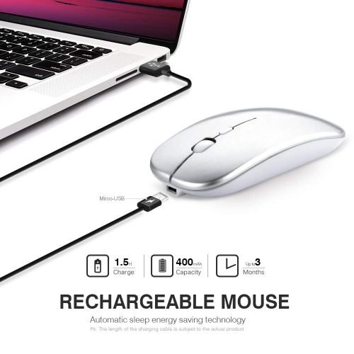INPHIC Wireless Mouse, Slim Silent Click Rechargeable 2.4G Wireless Mice 1602DPI Mini Optical Portable Travel Cordless Mouse
