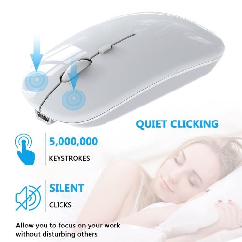 2.4G Computer Wireless Mouse, Bluetooth Mouse, Portable Silent Rechargeable Cordless Mice 3 Adjustable DPI for Laptop Deskto