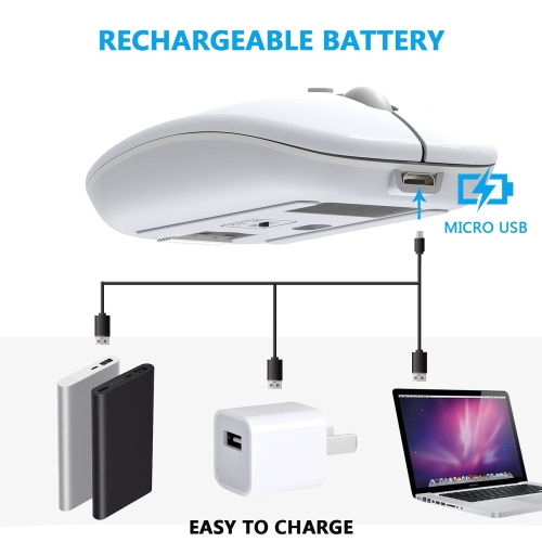 2.4G Computer Wireless Mouse, Bluetooth Mouse, Portable Silent Rechargeable Cordless Mice 3 Adjustable DPI for Laptop Deskto