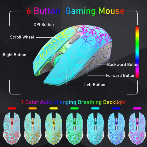 60% Wireless Gaming Keyboard and Mouse Combo with Ergonomic 61 Key Rainbow LED Backlight Anti-ghosting Mechanical Feel Recha