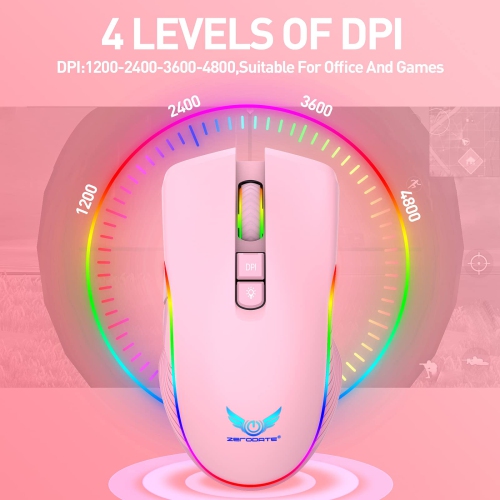 Rechargeable Wireless Gaming Mouse, RGB LED Backlit Mouse with 4 Adjustable DPI, 7 Button, 2.4G USB Optical Gaming Ergonomic