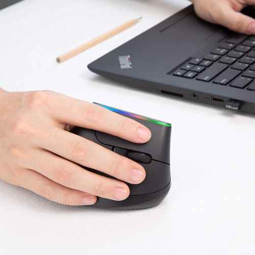 DELUX Wireless Ergonomic Vertical Mouse with 1600DPI, 2.4G Wireless Optical Mouse with USB Receiver, 6 Buttons, Ergo 57 Degr