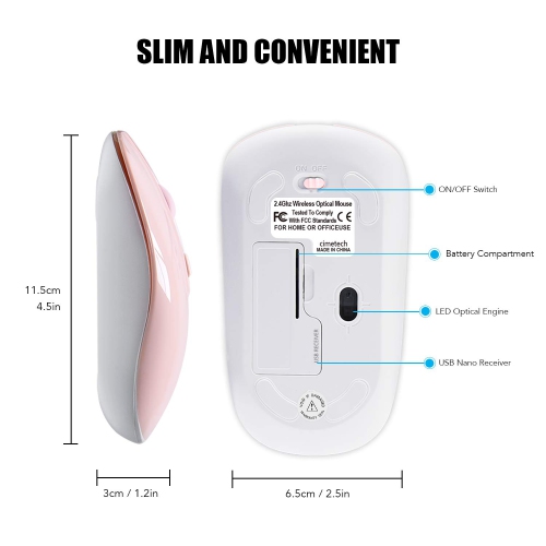 Wireless Computer Mouse, Cimetech Cordless Mouse for Laptop Ergonomic Optical with Nano Receiver USB Mouse for Laptop, Deskb