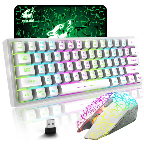 60% Wireless Gaming Keyboard and Mouse Combo with Ergonomic 61 Key Rainbow LED Backlight Anti-ghosting Mechanical Feel Recha