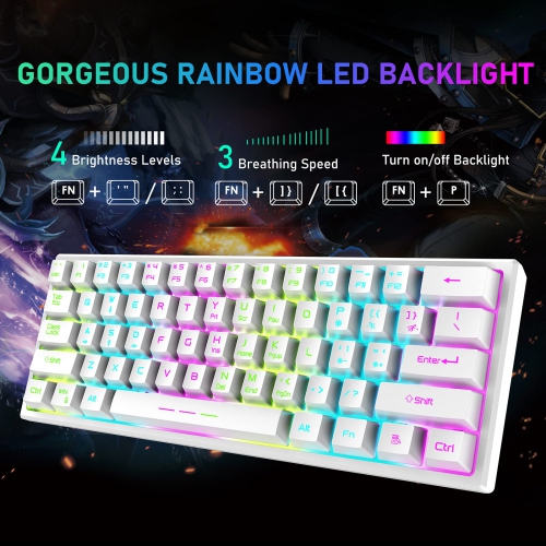 60% Wireless Gaming Keyboard and Mouse Combo with Ergonomic 61 Key Rainbow LED Backlight Anti-ghosting Mechanical Feel Recha