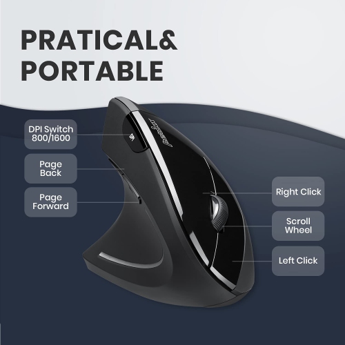 Perixx PERIMICE-713L Left Handed Ergonomic Wireless Vertical Mouse - 800/1200/1600 DPI - Recommended with RSI User