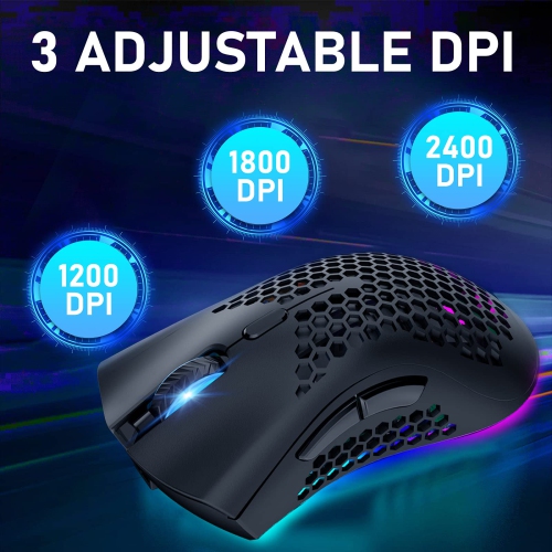 Wireless Lightweight Gaming Mouse Honeycomb with 7 Button Multi RGB Backlit Perforated Ergonomic Shell Optical Sensor Adjust