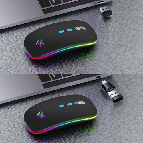 LED Wireless Mouse, Slim Rechargeable Silent Bluetooth Mouse, Portable USB Optical 2.4G Wireless Bluetooth Two Mode Computer