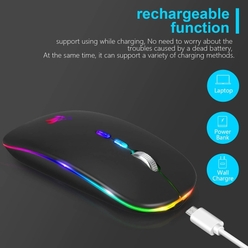 LED Wireless Mouse, Slim Rechargeable Silent Bluetooth Mouse, Portable USB Optical 2.4G Wireless Bluetooth Two Mode Computer