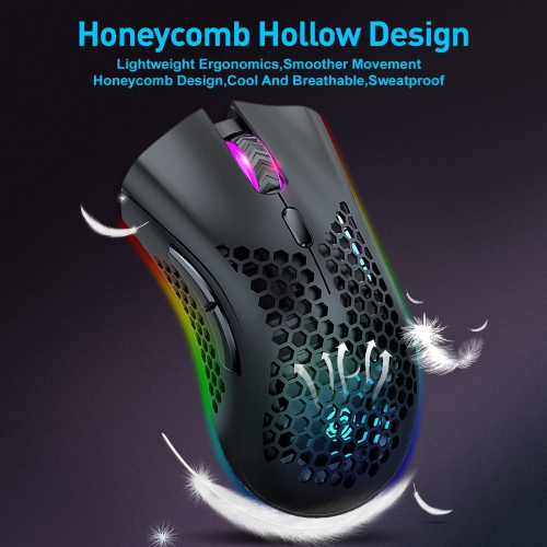Wireless Lightweight Gaming Mouse, Ultralight Honeycomb Mice with RGB Backlit, Adjustable DPI, Bluetooth 2.4G Wireless Recha