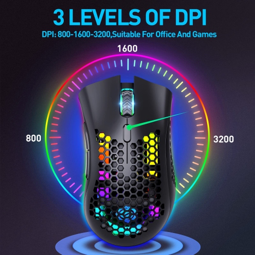 Wireless Lightweight Gaming Mouse, Ultralight Honeycomb Mice with RGB Backlit, Adjustable DPI, Bluetooth 2.4G Wireless Recha