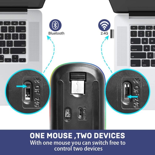 Bluetooth Wireless Mouse, Slim Dual Mode(Bluetooth 4.0 and 2.4G Wireless) Rechargeable Wireless Mouse with 3 Adjustable DPI