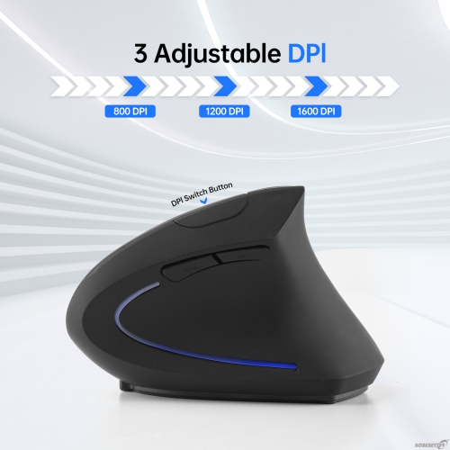 Souris sans fil verticale ergonomique rechargeable pour droitier Bluetooth 5,1 et 2,4 GHz, ajustable 800/1200/1600 de type C à 3 niveaux de ppp,