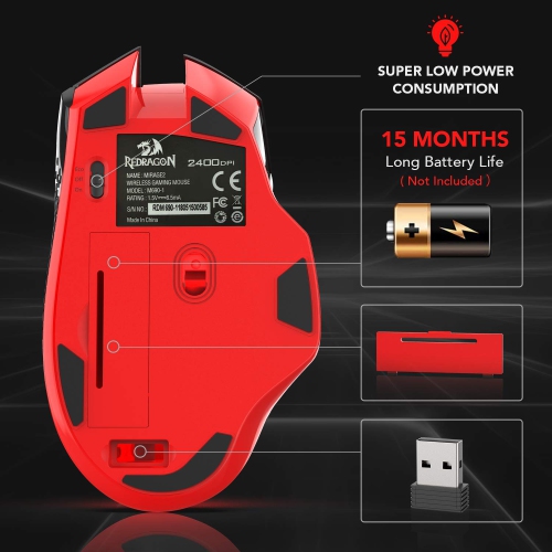 Redragon M690-1 2400 DPI Optical 2.4G Wireless Gaming Mouse, 5 Adjustable DPI Levels Portable Gaming & Office Mice with 8 Bu