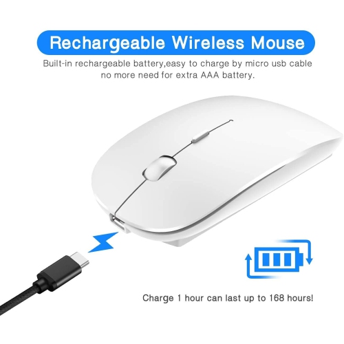 Bluetooth Mouse Wireless Mouse for MacBook Pro MacBook air, Rechargeable Bluetooth Mouse for iPad iPad pro Laptop PC Computer White