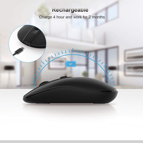 Rechargeable Wireless Mouse for Laptop, Cimetech 2.4G Computer Mouse Cordless Optical Mice, Slim Quiet Wireless Mouse with U