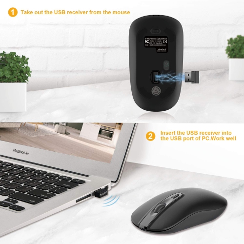 Rechargeable Wireless Mouse for Laptop, Cimetech 2.4G Computer Mouse Cordless Optical Mice, Slim Quiet Wireless Mouse with U