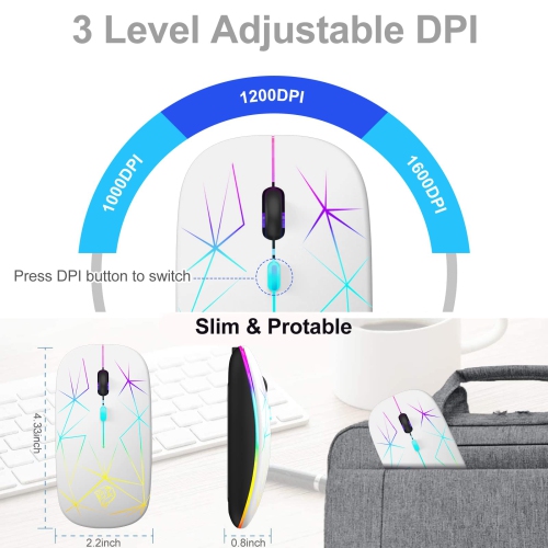 Wireless Mouse,Slim Rechargeable Bluetooth Mouse,Led Dual Mode(Bluetooth 5.1+2.4G) Silent Mouse with USB Receiver and Type C