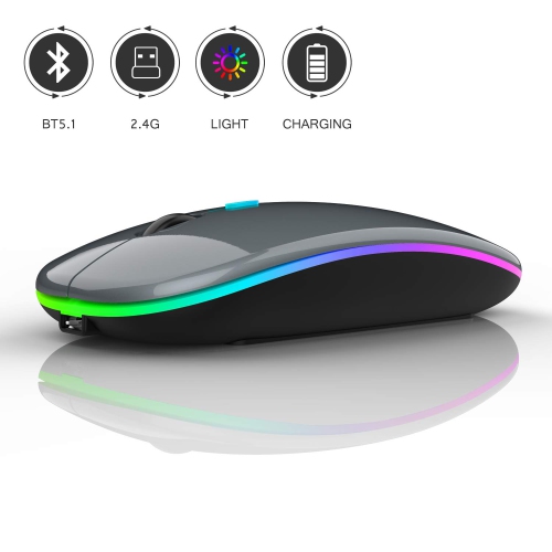 LED Bluetooth Mouse, Rechargeable Wireless Mouse, Compatible for Tablet Chromebook Windows PC Laptop, Black