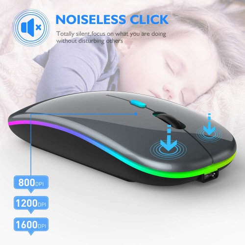 LED Bluetooth Mouse, Rechargeable Wireless Mouse, Compatible for Tablet Chromebook Windows PC Laptop, Black