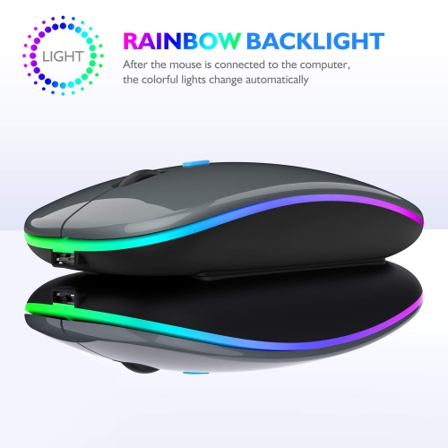 LED Bluetooth Mouse, Rechargeable Wireless Mouse, Compatible for Tablet Chromebook Windows PC Laptop, Black