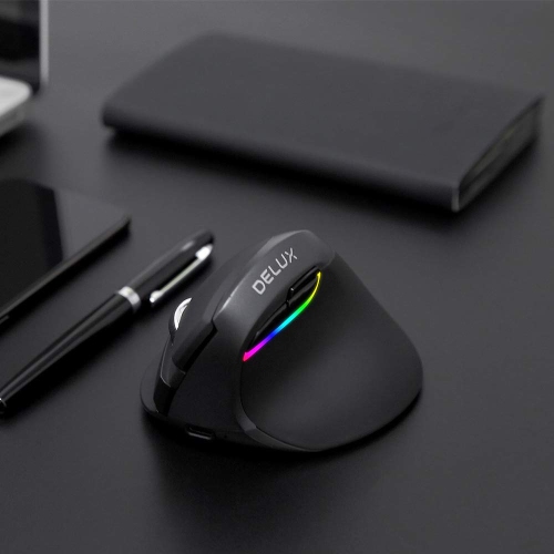 Souris verticale sans fil rechargeable de luxe, petite souris ergonomique silencieuse 2,4 GHz avec BT 4.0, 6 boutons et 4 ppp de Gear, RGB COM