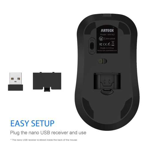 Arteck 2.4G Wireless Mouse with Nano USB Receiver Ergonomic Design Silent Clicking for Computer / Desktop / PC / Laptop and