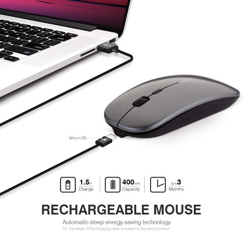 Souris sans fil silencieuse d’INPHIC, mise à niveau : Niveau de batterie visible , Souris d’ordinateur sans fil rechargeable ultramince 2,4 GHz 1
