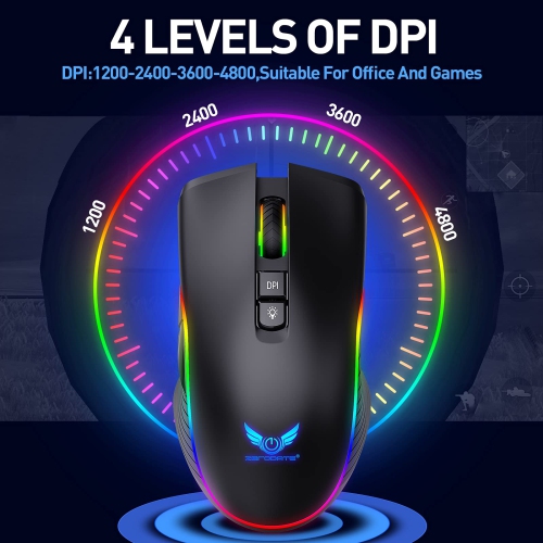 Rechargeable Wireless Gaming Mouse, RGB LED Backlit Mouse with 4 Adjustable DPI, 7 Button, 2.4G USB Optical Gaming Ergonomic