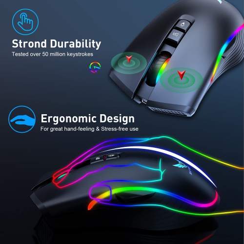 Rechargeable Wireless Gaming Mouse, RGB LED Backlit Mouse with 4 Adjustable DPI, 7 Button, 2.4G USB Optical Gaming Ergonomic