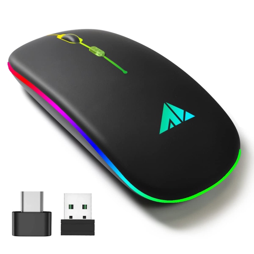 HLD  Auphil Led Wireless Mouse Have Dual Mode With Bluetooth 5.1 And 2.4G Wireless, Rechargeable Cordless Mouse With 3Dpi for Lap
