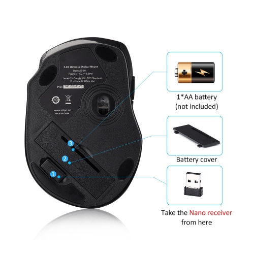 Wireless Mouse, 2.4GHz Computer Mouse with USB, 5-Level DPI Mouse for Laptop, Ergonomic Mouse up to 16 Months Battery Life (
