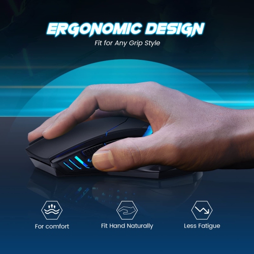 Wireless Gaming Mouse- USB Cordless PC Computer Mice with LED Blue Backlit, Ergonomic Silent Gamer Laptop Mouse with 7 Silen