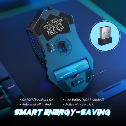 Wireless Gaming Mouse- USB Cordless PC Computer Mice with LED Blue Backlit, Ergonomic Silent Gamer Laptop Mouse with 7 Silen